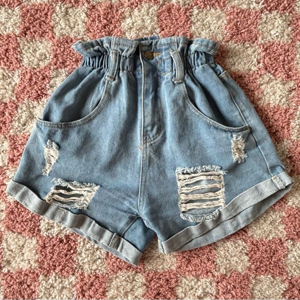 Paper bag waist distressed jean shorts size XS